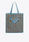 Prada Light Blue And Caramel Crochet Shopping Bag