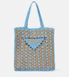 Prada Light Blue And Caramel Crochet Shopping Bag In Blau