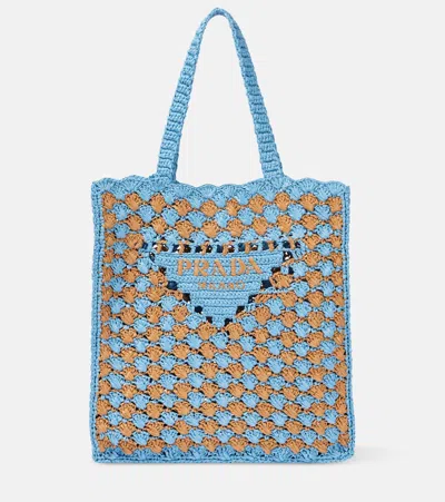 Prada Logo Crochet Shopper In Blau