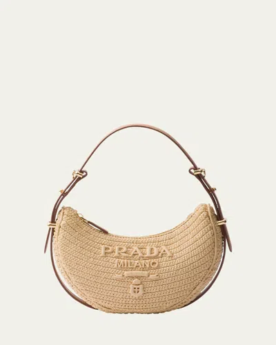 Prada Logo Crochet Shoulder Bag In Naturale