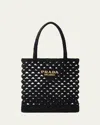 Prada Straw Tote Bag With Knit Design And Shoulder Straps In Black