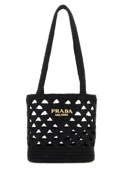 Prada Logo Crochet Tote Bag In Black
