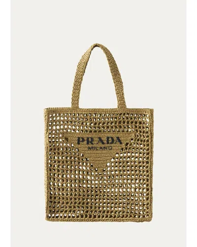 Prada Logo Crochet Tote Bag In Olive Green