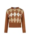 Prada Tobacco-coloured Sweater With Argyle Pattern Women In Brown