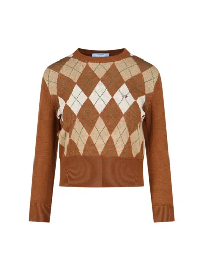 Prada Logo Crop Sweater In Brown