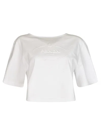 Prada Logo Cropped T-shirt In White