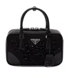Prada Triangle Logo-embroidered Top Handle Bag In Black