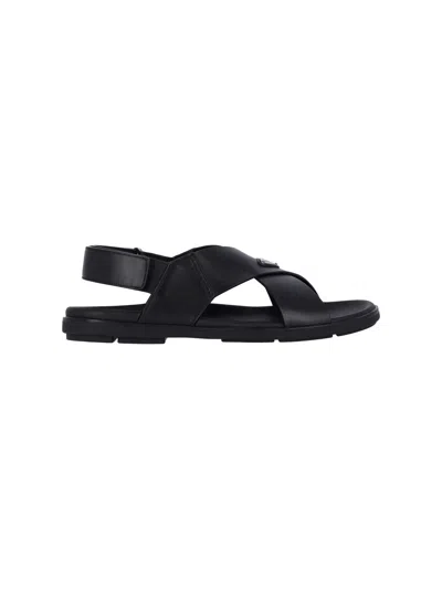 PRADA LOGO CROSSED SANDALS