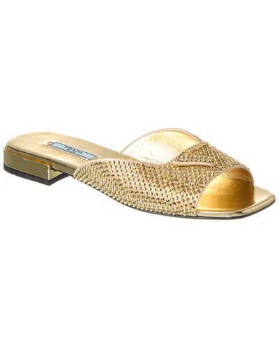 Prada Logo Crystals Satin Sandal In Yellow