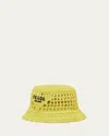 Prada Logo Cutout Raffia Bucket Hat