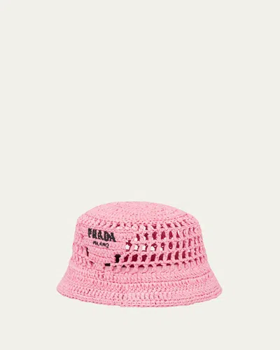 Prada Logo Cutout Raffia Bucket Hat