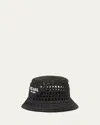 Prada Logo Cutout Raffia Bucket Hat In F0002 Nero