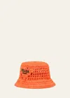Prada Logo Cutout Raffia Bucket Hat In F0076 Celeste