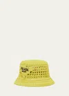 Prada Logo Cutout Raffia Bucket Hat In F0322 Cedro