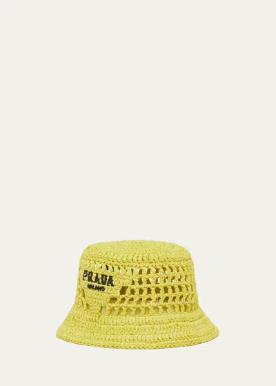 Prada Logo Cutout Raffia Bucket Hat In F0322 Cedro