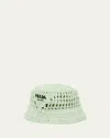 Prada Embroidered-logo Raffia Bucket Hat In F0934 Acqua
