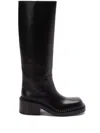 Prada Leather Knee-high Boots With Low Block Heel In Schwarz
