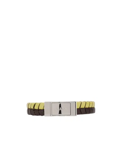 Prada Logo-debossed Braided Bracelet In Yellow