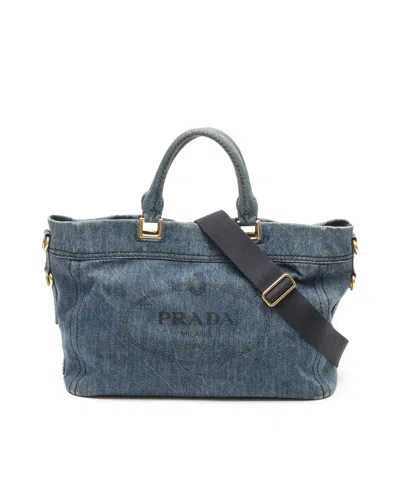Prada Logo Denim Bag In Blue