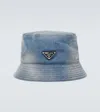 Prada Men's Triangle Logo Denim Bucket Hat In Blue