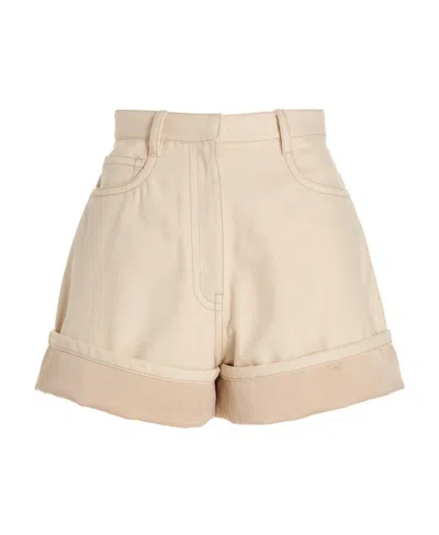 Prada Logo Denim Shorts In Nude