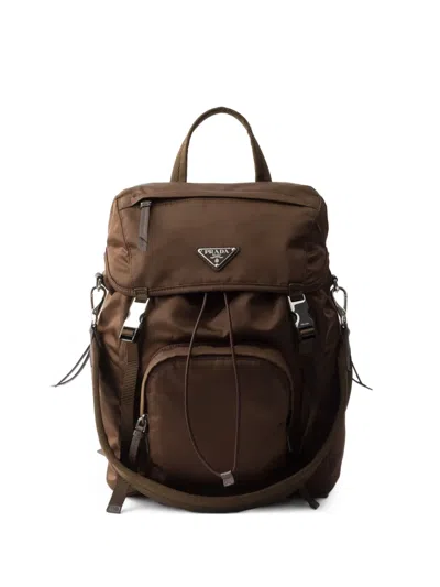 Prada Logo-detail Backpack In Brown