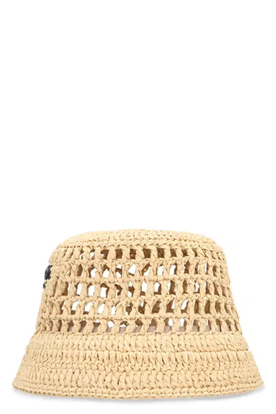 Prada Woven Fabric Bucket Hat In Beige Khaki