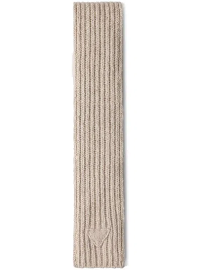 Prada Logo-detail Cashmere Scarf In Desert Beige