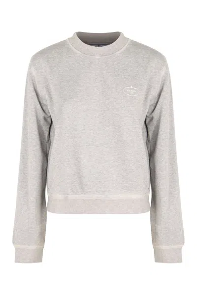 Prada Logo Detail Cotton Sweatshirt In Gray