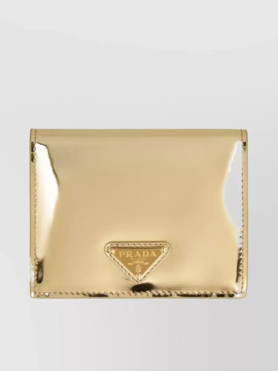 Prada Logo Detail Gold-tone Leather Cardholder In Beige