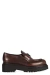 Prada Chocolate Cognac Brushed Leather Moccasin Women In Brown