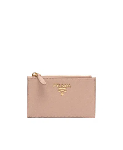 Prada Logo-detail Leather Purse In Pink