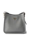 Prada Logo-detail Leather Shoulder Bag In Blue