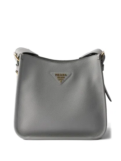 Prada Logo-detail Leather Shoulder Bag In Blue