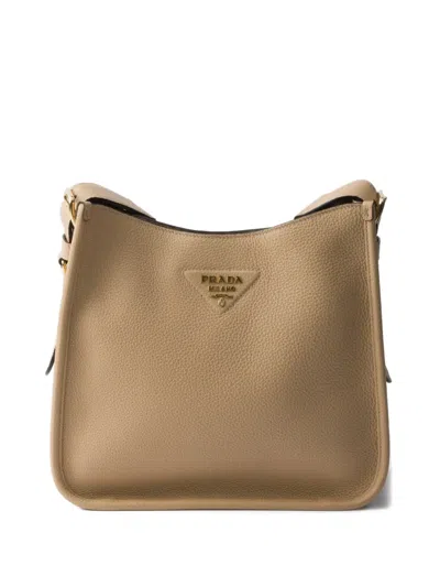 Prada Logo-detail Leather Shoulder Bag In Neutral