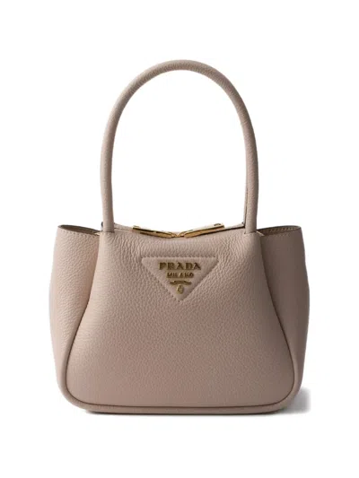 Prada Logo-detail Leather Tote Bag In Brown