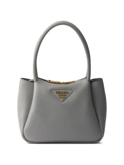 Prada Logo-detail Leather Tote Bag In Gray