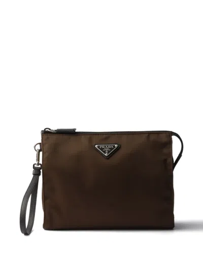 Prada Logo-detail Necessaire In Brown