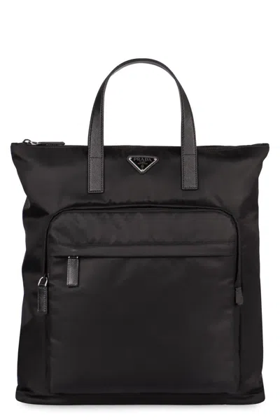 Prada Logo Detail Re-nylon Backpack In Black