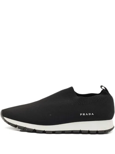 Pre-owned Prada Logo-detail Slip-on Sneakers In Black