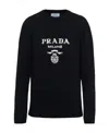 Prada Cashmere And Wool Logo Crew-neck Sweater In Blue