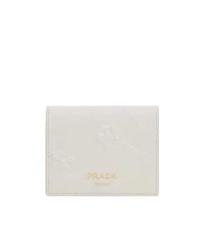 Prada Logo-detailed Bi-fold Wallet In White