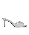 Prada Logo Detailed Heeled Sandals In Silver