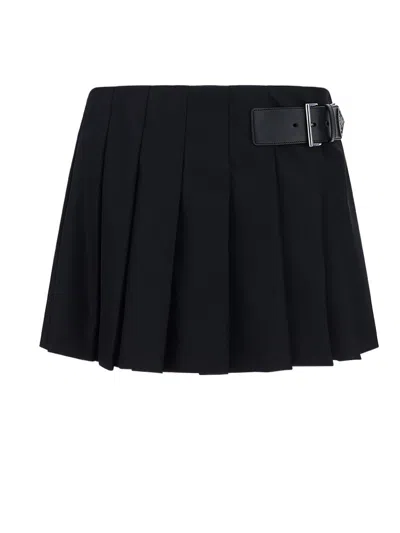 Prada Pleated Miniskirt In Nero