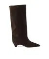 Prada Logo-detailed Pointed-toe Boots In Brown