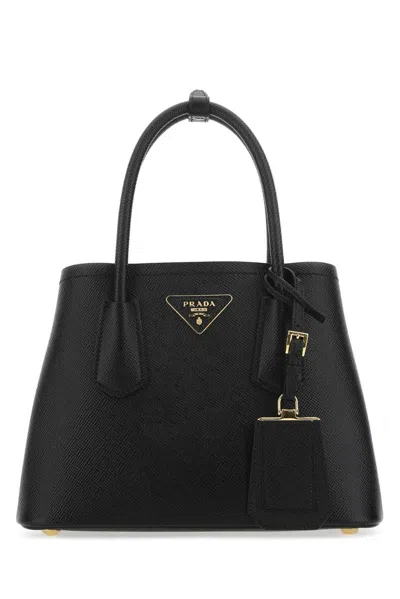 Prada Logo Detailed Top Handle Tote Bag In Black