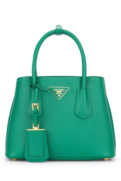 Prada Logo Detailed Top Handle Tote Bag In Green