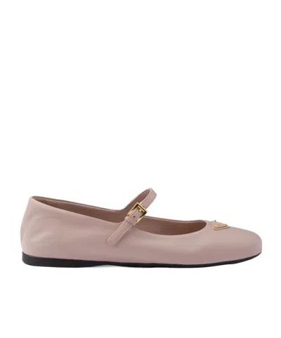 Prada Logo Details Ballet Shoes In Powder