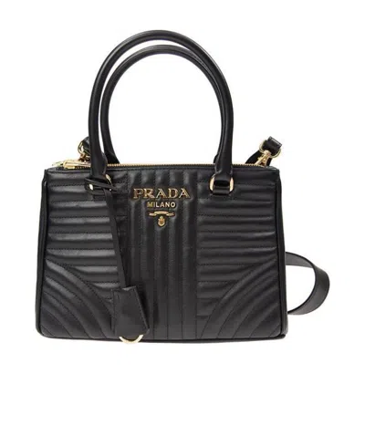 Prada Logo Details Handbag In Black