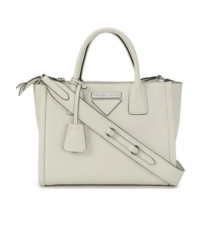 Prada Logo Details Handbag In White